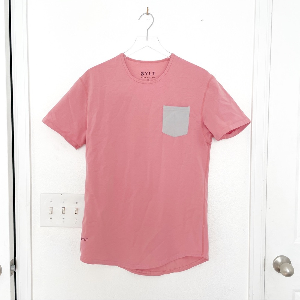 BYLT Drop Cut Lux Pocket Tee SS Short Sleeve Basic Salmon Pink Grey Men’s Medium